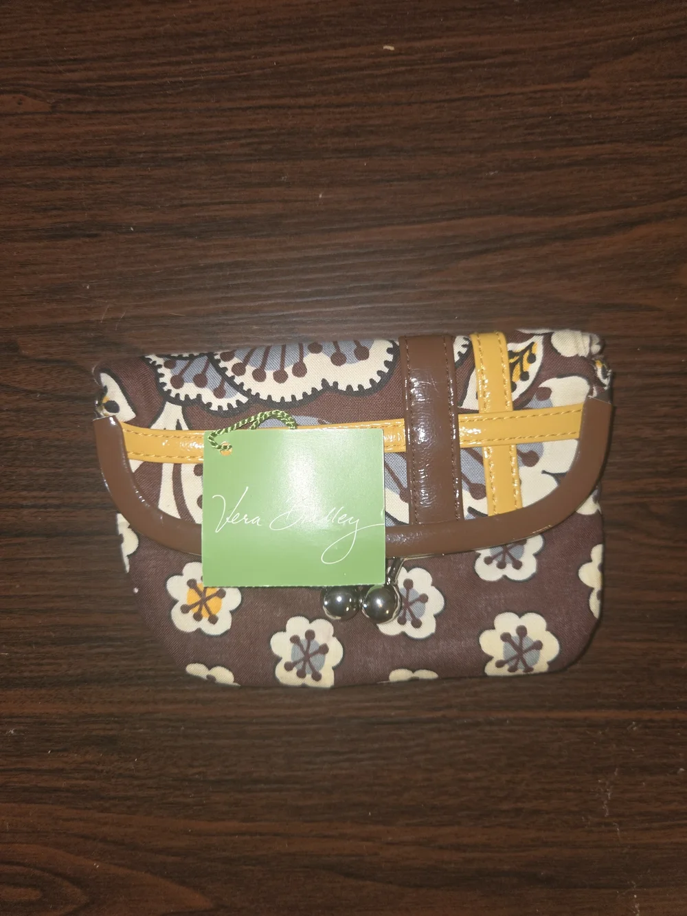 Vera Bradley Brown Floral Clasp with Yellow Trim